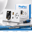 Tomacorriente Inteligente PlugFlex — USB, USB-C y 2 Cables Retráctiles